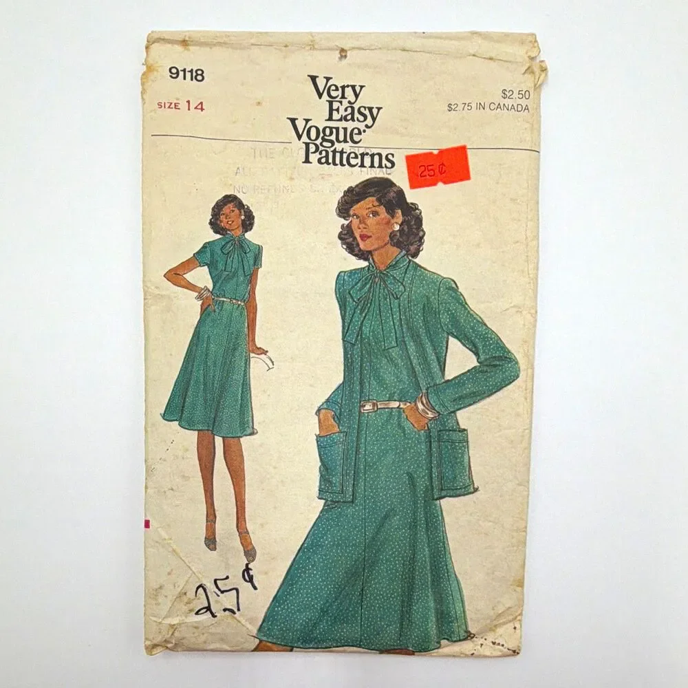 Vogue Very Easy 9118 Women’s Dress & Jacket Sewing Pattern Vintage Original
